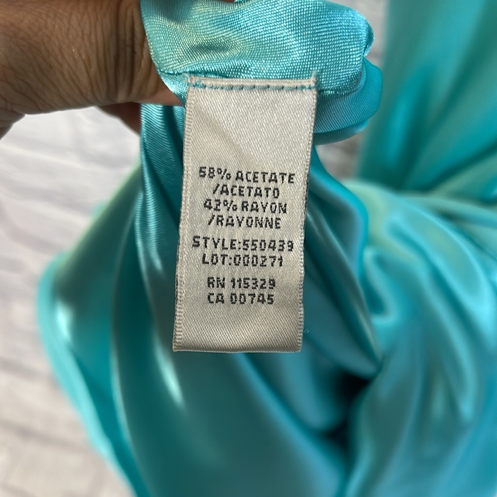 Badgley Mischka Aqua Sleeveless Y2K Stretch Prom Wedding Gown Formal Dress Sz 0 - Picture 11 of 15